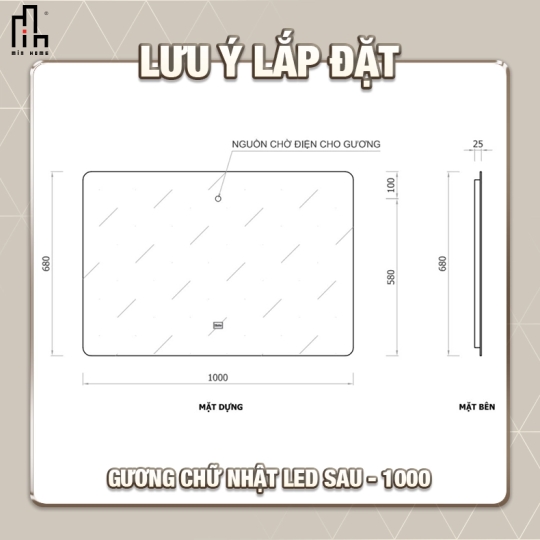 Gương chữ nhật led sau MINHOME