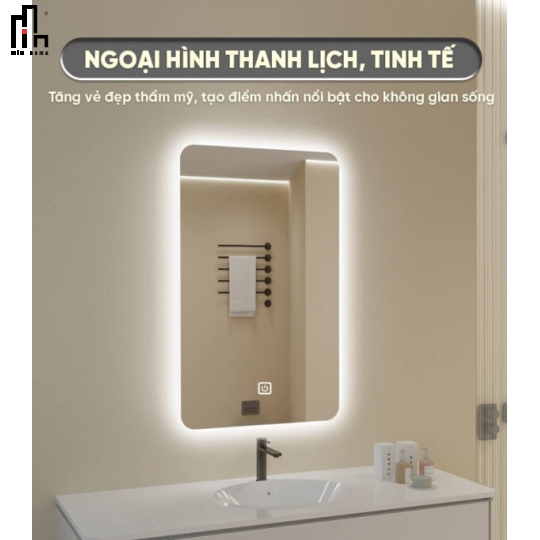 Gương chữ nhật đứng led sau