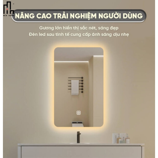 Gương chữ nhật đứng led sau