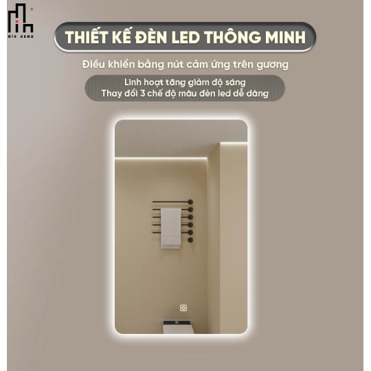 Gương chữ nhật đứng led sau