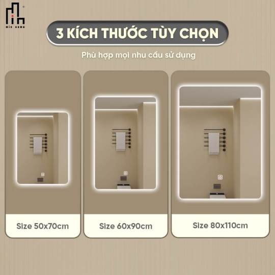 Gương chữ nhật đứng led sau
