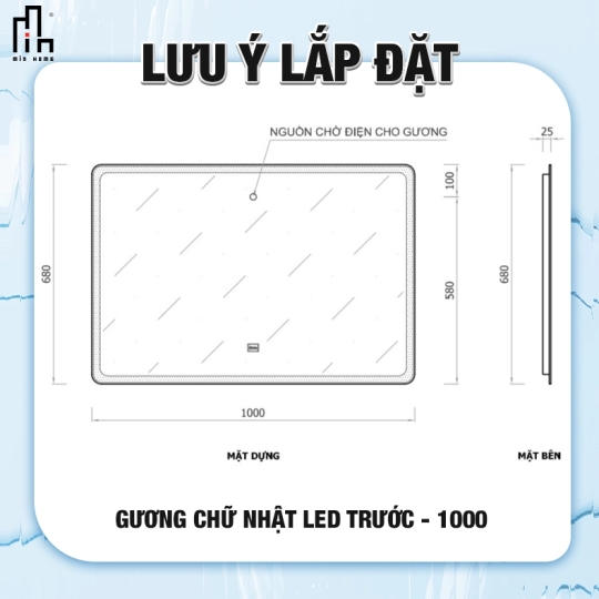 Gương chữ nhật led trước MINHOME